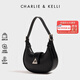 CHARLIE&KELLI CK品牌包包女包2025新款三角扣新月包腋下包單肩斜挎女生日禮物 黑色【京倉配送 贈(zèng)禮袋+賀卡】