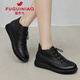 富貴鳥(niǎo)真皮皮鞋女鞋新款春季單鞋軟底中年樂(lè )福鞋平底鞋 黑色 38