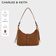 CHARLES&KEITH25秋新品復(fù)古雙肩帶鉚釘簡約腋下包七夕禮物CK2-20782708-1 Sienna Brown赭石棕 S