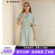 S.DEER圣迪奧夏季女裝翻領(lǐng)風(fēng)琴褶收腰網(wǎng)紗暈染連衣裙S232Z12BU 淺草綠/56 M 165