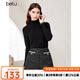 百圖betu女裝冬季新款短褲小香風高腰精致格紋短褲女2312T21 黑色 M