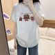 妙奕嘉印花短袖女夏季衣服新款潮流t恤上衣半袖洋氣顯瘦遮肚子高級(jí)感 可樂漢堡薯?xiàng)l印花短袖【淺灰色】 M 【建議95-105斤】