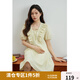 獨(dú)束大碼女裝法式氣質(zhì)甜美泡泡袖連衣裙女夏裝新款微胖mm高腰A字裙 香草黃 L