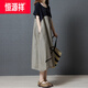 恒源祥2025夏韓版寬松撞色棉麻中長(zhǎng)裙子女文藝范短袖亞麻大擺連衣裙 咖色 M【95-120斤】