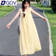 DGOV甜美溫柔仙女風(fēng)小飛袖黃色連衣裙女裝夏季新款飛飛袖度假長(zhǎng)裙子 黃色 S