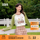森馬（Semir）史努比印花長(cháng)袖t恤女中長(cháng)款插肩袖撞色內搭2024秋新款寬松上衣 綠白色調00341 M 160/84A