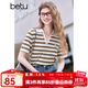 百圖betu女裝2025春夏新款T恤條紋立體愛(ài)心珠子刺繡短袖女2502T17 咖條紋 L