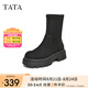 他她（TATA）厚底彈力短靴女增高絨面美拉德風(fēng)靴子冬新款WD801DZ3 黑色 39