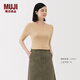 無印良品（MUJI）女式萊賽爾混羅紋編織五分袖針織衫女裝上衣25年秋季短袖內(nèi)搭 淺黃色 M (160/84A)
