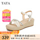 他她（TATA）法式氣質(zhì)坡跟涼鞋女鞋度假風厚底涼鞋2025夏新款UQA01BL5 米白 37