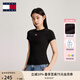 TOMMY JEANS【張?jiān)⑼睢?5夏季女螺紋修身重磅短袖/美式系結(jié)短T 【螺紋款】】黑色BDS S
