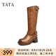 他她（TATA）七夕商場同款廢土風(fēng)機(jī)車靴女復(fù)古帥氣騎士靴長靴GAD01DG3 棕色（單里） 37