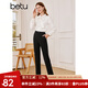 百圖betu女裝秋季新款休閑褲高腰煙管顯瘦卷邊小腳口西褲2309T67 黑色 M