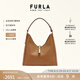 芙拉（FURLA）【七夕禮物】GOCCIA牛皮中號(hào)女士手提單肩包腋下包HOBO包流浪包 棕色[電商專享]