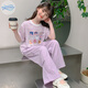 Svecymikov國際品牌女童夏裝套裝2025新款洋氣兒童裝短袖運動時髦女孩夏季休 粉色 【短袖+褲子】 130 cm