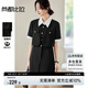 尚都比拉撞色翻領(lǐng)金屬扣短袖連衣裙女夏小香風(fēng)通勤松緊腰假兩件短款小黑裙