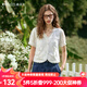Olrain歐芮兒白色法式度假蕾絲衫2025夏下擺拼接花邊V領設計上衣 米白色 M