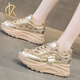 VIPVCK時(shí)尚新品女鞋2024春夏新款老爹鞋女網(wǎng)面透氣厚底休閑運動(dòng)鞋子女 金色Vck2347 36