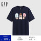 GAP男女裝2025夏季新款棉質冰淇淋印花logo短袖T恤寬松上衣729193