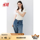 H&M女裝T恤2025夏季新款圓領(lǐng)美式休閑簡約寬松棉質(zhì)短袖上衣1270848 白色 M 165/96