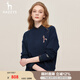 哈吉斯（HAZZYS）女裝秋季新款拼色LOGO休閑圓領(lǐng)活力衛(wèi)衣ABTSE0BCF03 藏青色NV M (160/84A 38)