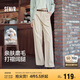 森馬（Semir）休閑褲女純棉打褶闊腿褲腰帶秋復(fù)古磨毛長褲顯腿長101524127005A