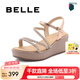 百麗（Belle）厚底坡跟休閑涼鞋女商場同水鉆細帶涼鞋A9R1DBL4 金色 35 (225mm)