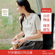 茵曼簡約娃娃領(lǐng)刺繡針織衫夏季女裝休閑通勤顯瘦短袖上衣 花紗色  M