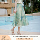 香影綠色漸變暈染半身裙女2025夏季新款垂感中長度假風雪紡a字裙 綠花 S 155/80A/85-95斤