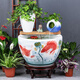 沐欽景德鎮(zhèn)手繪陶瓷魚缸大缸水缸陽臺(tái)睡蓮荷花缸室外庭院古法養(yǎng)金魚缸 圓口紅運(yùn)蓮年單缸+白花瓶藍(lán)陶罐 50x50x32cm