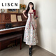 LISCN2025大碼女裝夏季新中式國風(fēng)胖mm遮肚顯瘦拼接碎花連衣裙休閑百搭 紅色 M