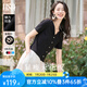 歐莎（OSA）V領(lǐng)正肩顯瘦薄款針織衫女短袖高端洋氣t恤小個子短款上衣減齡女裝 黑色 XL