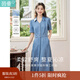 茵曼（INMAN）復古天絲涼感小v翻領(lǐng)連衣裙女士2025年夏季新款收腰a字牛仔裙 牛仔藍 -18525993 L