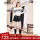 百圖betu女裝秋冬新款毛衣甜美減齡條紋系帶寬松毛衫女2310T36 淺杏色 L