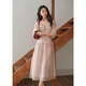 謎秀印花長(cháng)裙收腰連衣裙抽繩泡泡袖2026秋新品天絲混紡復古甜美裙子 奶油粉 柔霧粉 L