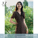 玖姿·安娜蔻優(yōu)雅淑女風(fēng)碎花收腰抽褶輕薄中長連衣裙女2024夏款 花黑 XL