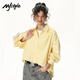 MJ STYLE女士襯衫外套2025夏季新款條紋襯衣長(cháng)袖顯瘦百搭設計感 明黃色 L
