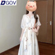 DGOV法式茶歇碎花連衣裙子女夏季2025新款感溫柔氣質(zhì)系帶收腰長裙 【米白色】御姐穿搭連衣裙 S 85-100斤