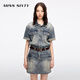 MISS SIXTY2025春季新款牛仔連衣裙女配腰帶短袖復古工裝短裙防曬 中藍 S