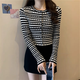 阿瑪施（AMASS）哥弟適用2025秋冬新款女裝小香風(fēng)毛衣外套溫柔軟糯針織開衫修身顯 黑白條紋 S