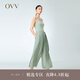 OVV2023春夏新款女裝醋酸隨附腰帶寬松飄逸闊腿百褶裙褲 薄荷綠（凈色）08 S