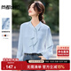 尚都比拉優(yōu)雅氣質(zhì)輕熟時(shí)尚飄帶領(lǐng)襯衫女長(cháng)袖雪紡衫通勤百搭上衣 灰藍色  L