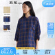 斯琴2022春季新品女亞麻撞色格紋套頭半開領(lǐng)七分袖襯衫BBCS041109 格子 L