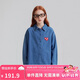 ELLE KIDS春季新品】法式學(xué)院風(fēng)女童大童純棉透氣吸濕翻領(lǐng)牛仔微落肩襯衫