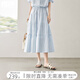 對(duì)白【100棉蛋糕裙】鏤空刺繡拼接半身裙女2025夏新款松緊腰a字裙 藍(lán)灰色 M