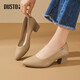 大東通勤鞋女鞋2025春季新款粗跟中跟套腳尖頭淺口單鞋C0049