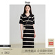 旅途原品（ltyp）明星同款真絲亞麻棉休閑V字翻領(lǐng)條紋針織連衣裙女中長裙 杏黑色-經(jīng)典條紋-真絲亞麻棉 L -XL-165-170cm（現(xiàn)貨）