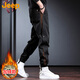 JEEP吉普休閑褲男秋冬季寬松束腳工裝褲子男士潮流百搭褲 黑色加絨2XL