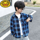 G.duck童裝男童長(cháng)袖襯衫格子兒童襯衣2024春夏裝新款4-10歲中大童韓版潮 藍色 【四色格子】 160 建議14-15歲  適合身高150