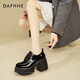 達芙妮粗跟高跟黑色小皮鞋女鞋時(shí)尚百搭小個(gè)子通勤樂(lè )福鞋單鞋女 黑色 37
